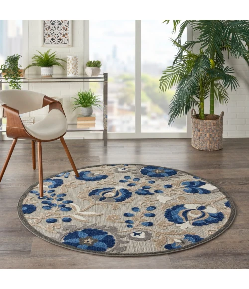 Nourison Aloha Round Area Rug ALH17-Natural/Blue