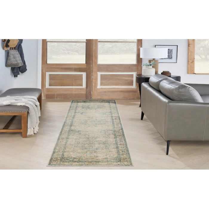 Nourison Astra Machine Washable Light Blue ASW12 2 ft. 2 in. X 10 ft. Rectangle Rug