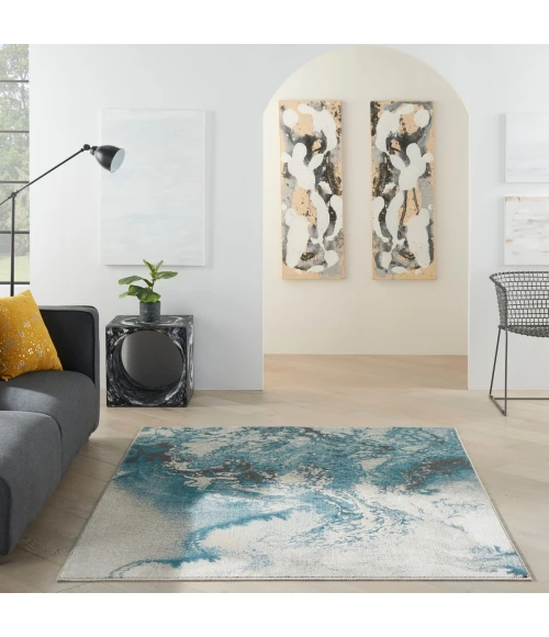 Nourison Maxell Area Rug MAE08 Ivory/Teal 5'3" x 7'3"