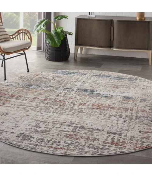 Nourison Rustic Textures Area Rug RUS14 Light Grey Multi 5'3" Round