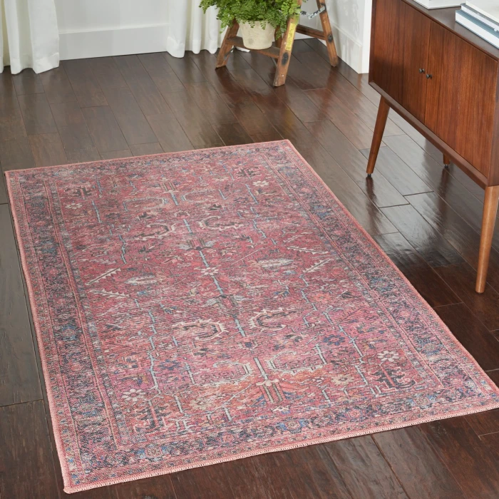 Nicole Curtis Machine Washable Series 1 Area Rug SR102 Red 4' x 6'