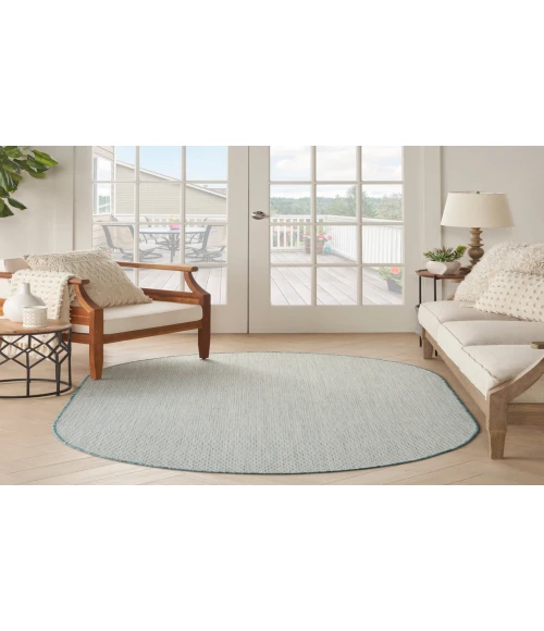 Nourison Courtyard Ivory Aqua COU01 5 ft. X 8 ft. Oval Rug