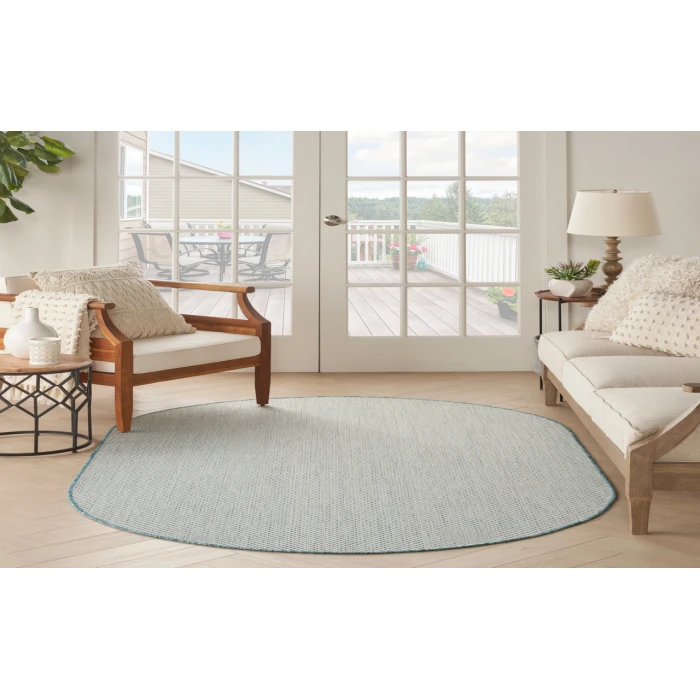 Nourison Courtyard Ivory Aqua COU01 5 ft. X 8 ft. Oval Rug