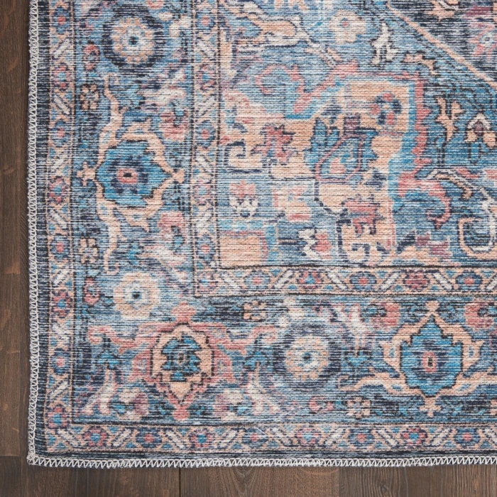 Nicole Curtis Machine Washable Series 1 Area Rug SR101 Blue 5' x 7'