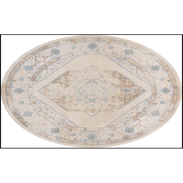 Nourison Astra Machine Washable Ivory Blue ASW13 5 ft. 3 in. Round Rug