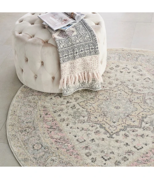 Nourison Tranquil Round Area Rug TRA06-Ivory/Pink