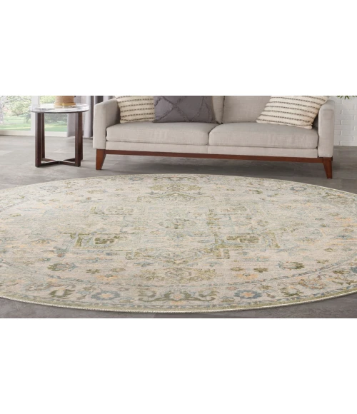 Nourison Astra Machine Washable Blue Green ASW12 5 ft. 3 in. Round Rug