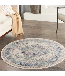 Nourison Home Vintage Kashan VKA07 Ivory Blue 4 ft. Round Area Rug