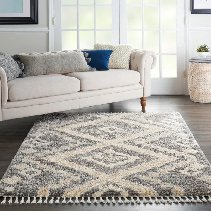 Nourison Oslo Shag Grey/Ivory OSL02 5 ft. X 8 ft. Rect. Rug