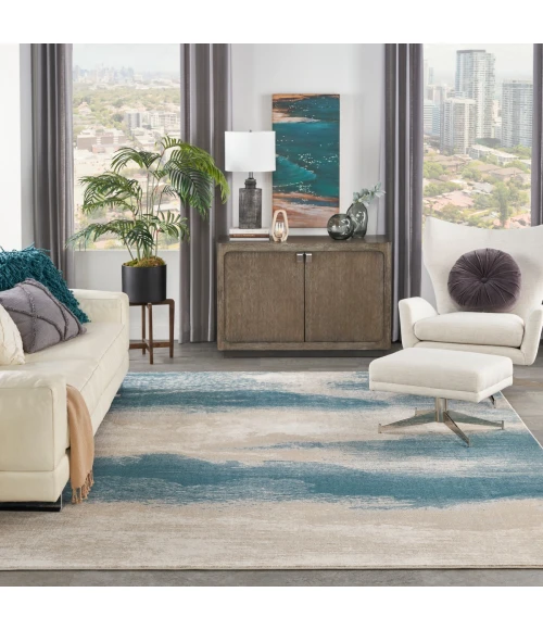 Nourison Maxell Area Rug MAE06 Ivory/Teal 9'3" x 12'9"