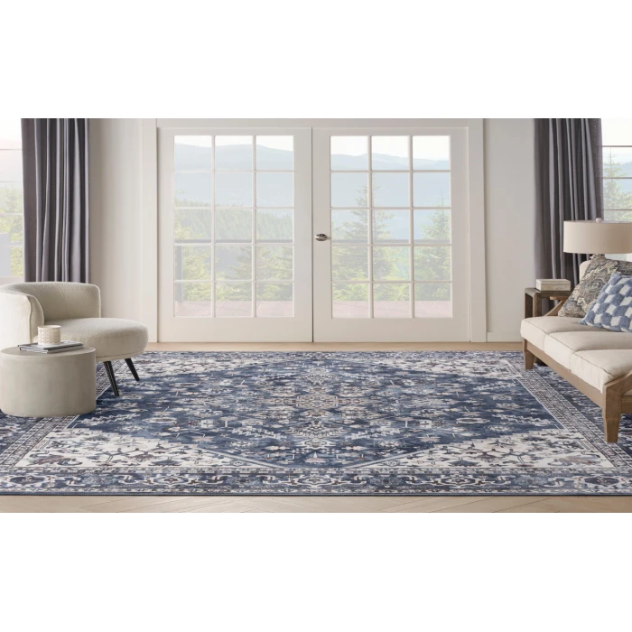Nicole Curtis Machine Washable Series 1 Navy Ivory SR104 10 ft. X 14 ft. Rectangle Rug
