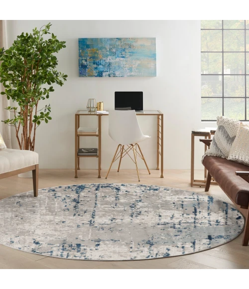 Nourison Quarry Ivory Grey Blue QUA01 5 ft. X Round Rug