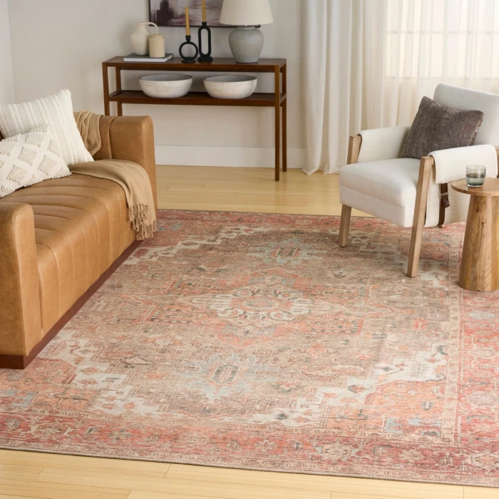 Nourison Vintage Washables Coral Taupe VWS07 7 ft. 10 in. X 9 ft. 10 in. Rect. Rug