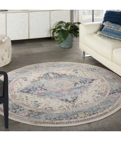Nourison Home Vintage Kashan VKA07 Ivory Blue 6 ft. Round Area Rug