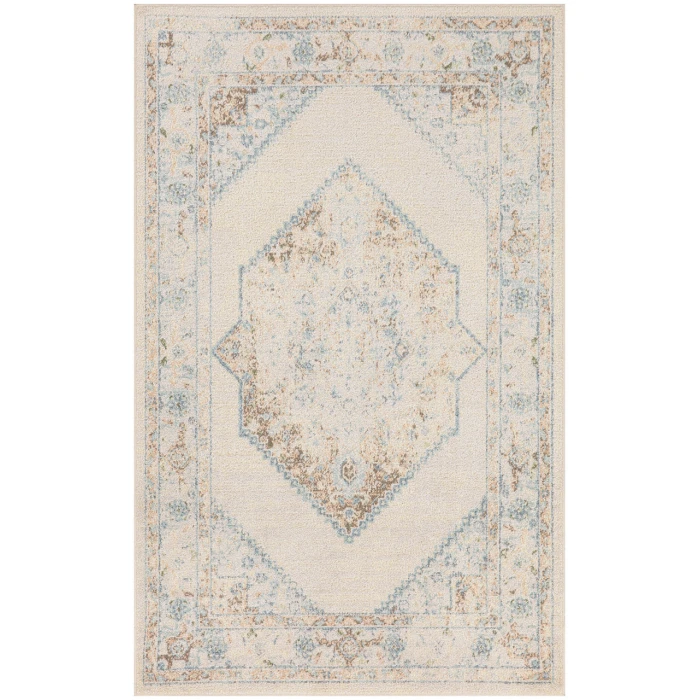 Nourison Astra Machine Washable Ivory Blue ASW13 3 ft. 3 in. X 5 ft. Rectangle Rug