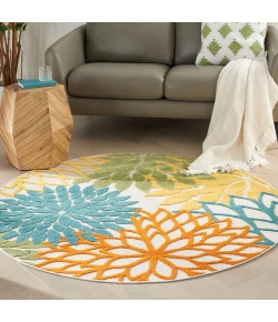 Nourison Home Aloha ALH05 Turquoise Multicolor 4 ft. Round Area Rug