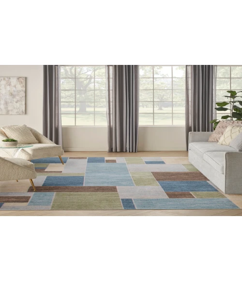 Nourison Astra Machine Washable Blue Green Multi ASW09 6 ft. 7 in. X 9 ft. Rectangle Rug