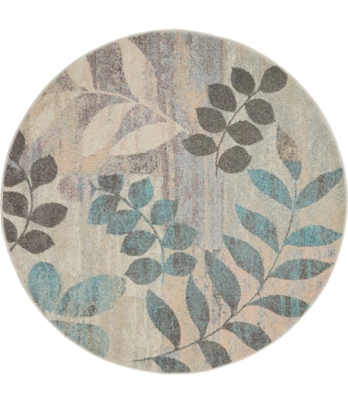 Nourison Tranquil Round Area Rug TRA01-Ivory/Light Blue