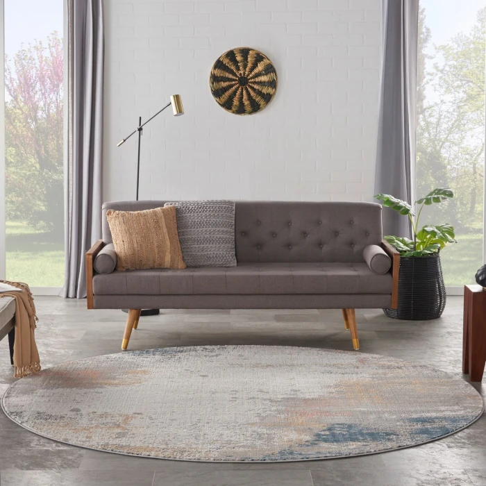 Nourison Rustic Textures Area Rug RUS13 Grey/Blue 5'3" Round
