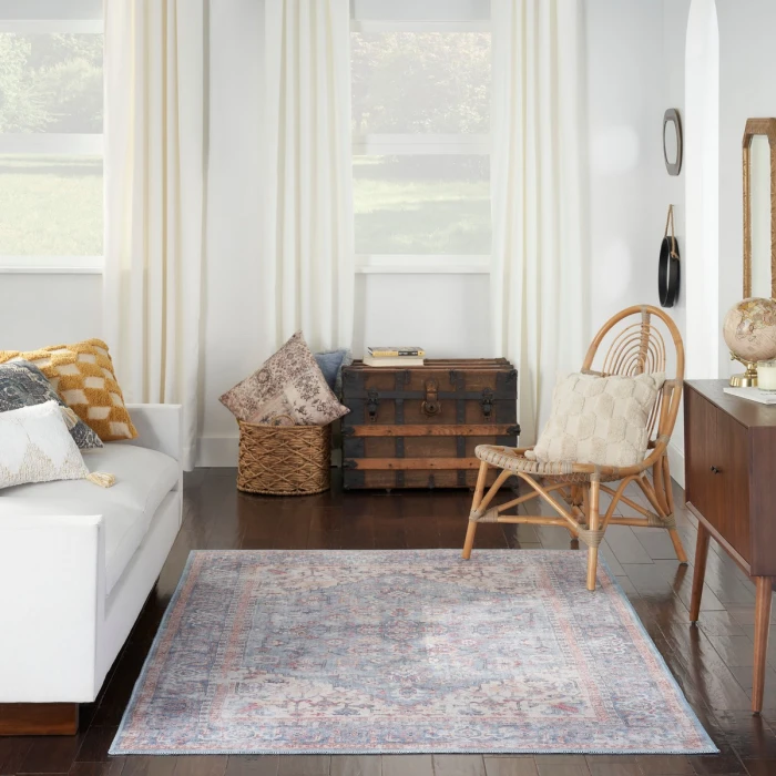 Nicole Curtis Machine Washable Series 1 Area Rug SR104 Blue/Multi 5' x 7'
