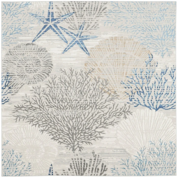 Nourison Seaside Ivory Grey Blue SDS04 5 ft. X Square Rug