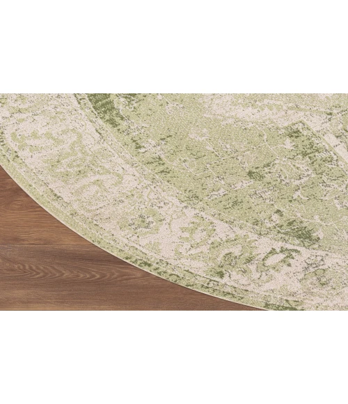Nourison Astra Machine Washable Ivory Green ASW12 5 ft. 3 in. Round Rug