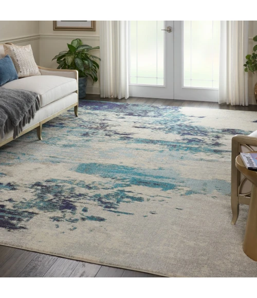 Nourison Celestial Area Rug CES02-Ivory/Teal Blue