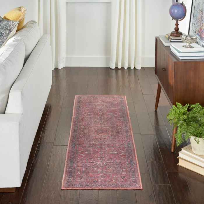 Nicole Curtis Machine Washable Series 1 Area Rug SR102 Red 7' Runner