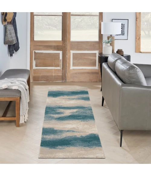 Nourison Maxell Area Rug MAE06 Ivory/Teal 2'2" x 7'6"