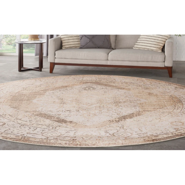 Nourison Astra Machine Washable Beige ASW13 7 ft. 10 in. Round Rug