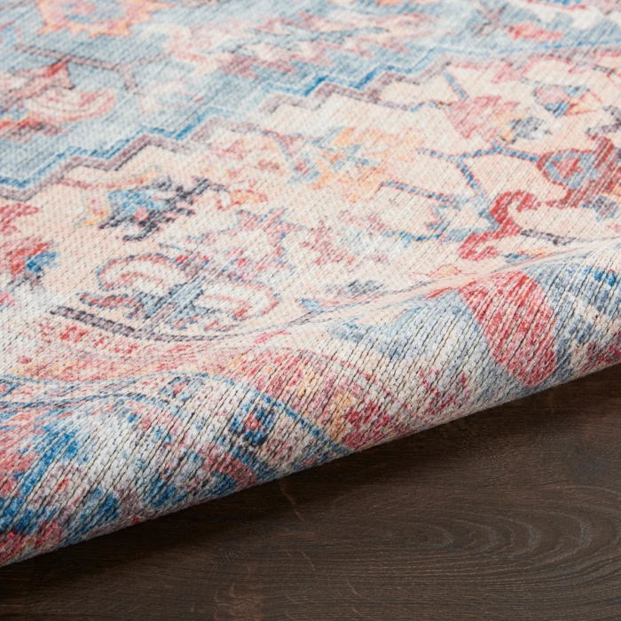 Nicole Curtis Machine Washable Series 1 Area Rug SR104 Blue/Multi 7' Runner