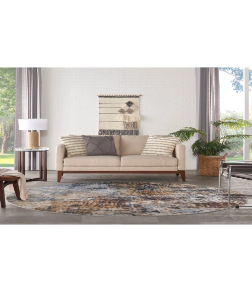 Nourison Astra Machine Washable Multicolor ASW07 5 ft. 3 in. Round Rug