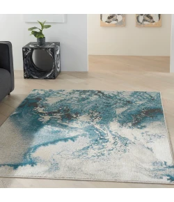 Nourison Home Maxell MAE08 Ivory/Teal 5 ft. 3 in. X 7 ft. 3 in. Area Rug