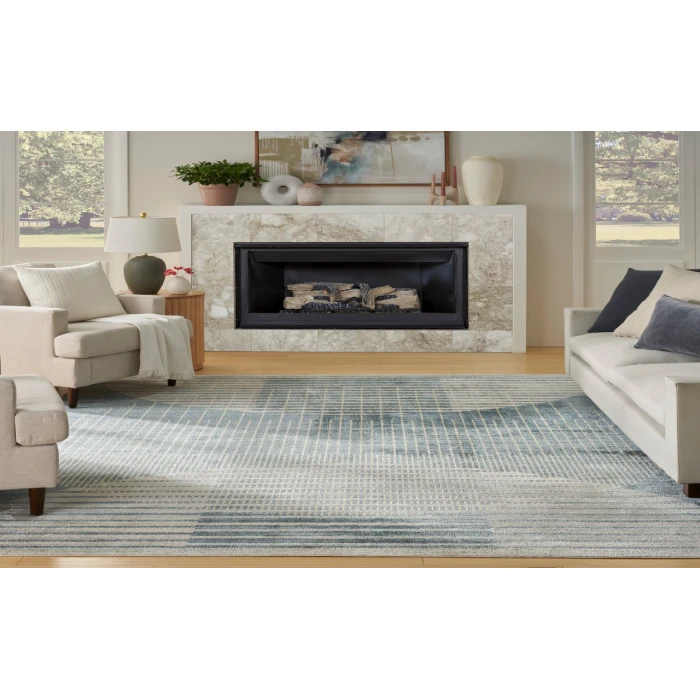 Nourison Astra Machine Washable Blue ASW03 6 ft. 7 in. X 9 ft. Rectangle Rug