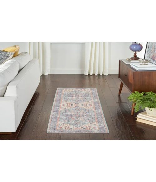 Nicole Curtis Machine Washable Series 1 Blue Multicolor SR104 2 ft. 2 in. X 12 ft. Rectangle Rug