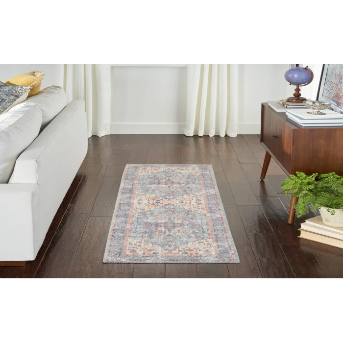 Nicole Curtis Machine Washable Series 1 Blue Multicolor SR104 2 ft. 2 in. X 12 ft. Rectangle Rug