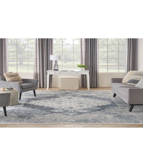 Nourison Astra Machine Washable Blue Ivory ASW11 6 ft. X 9 ft. Rectangle Rug