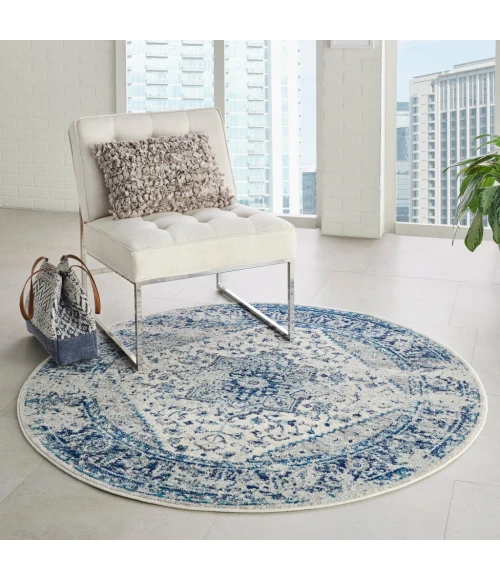 Nourison Tranquil Round Area Rug TRA06-Ivory/Light Blue
