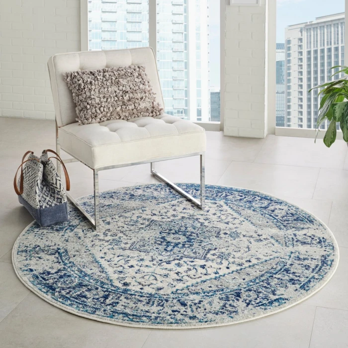 Nourison Tranquil Round Area Rug TRA06-Ivory/Light Blue