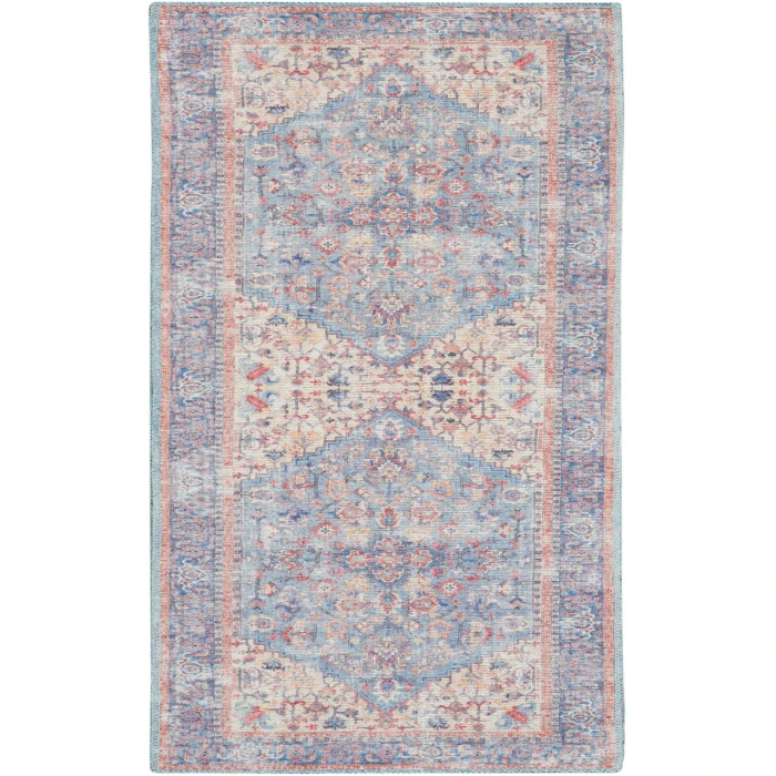 Nicole Curtis Machine Washable Series 1 Blue Multicolor SR104 2 ft. 2 in. X 12 ft. Rectangle Rug