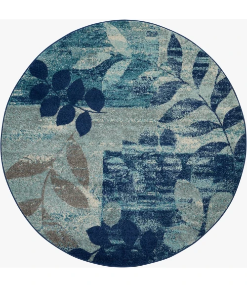 Nourison Tranquil Round Area Rug TRA01-Navy/Light Blue