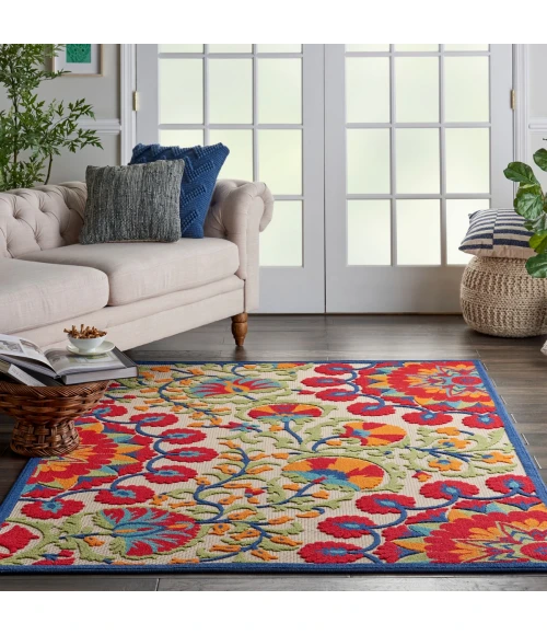 Nourison Aloha Area Rug ALH20 Red/Multicolor 5'3" x 7'5"