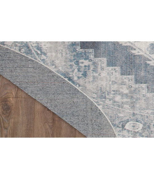 Nourison Astra Machine Washable Blue Ivory ASW11 7 ft. 10 in. Round Rug