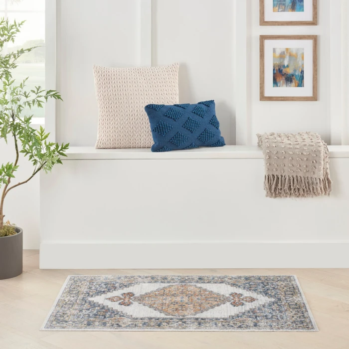 Nourison Astra Machine Washable Area Rug ASW11 Grey/Gold