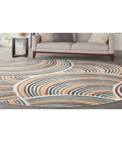 Nourison Home Astra Machine Washable ASW08 Ivory Multicolor 4 ft. Round Area Rug