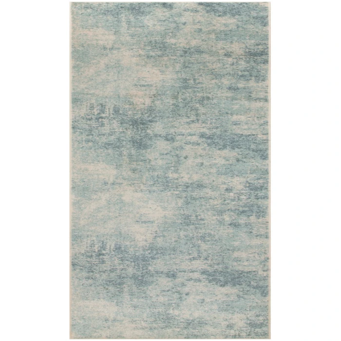 Nourison Astra Machine Washable Blue Ivory ASW07 2 ft. 2 in. X 10 ft. Rectangle Rug
