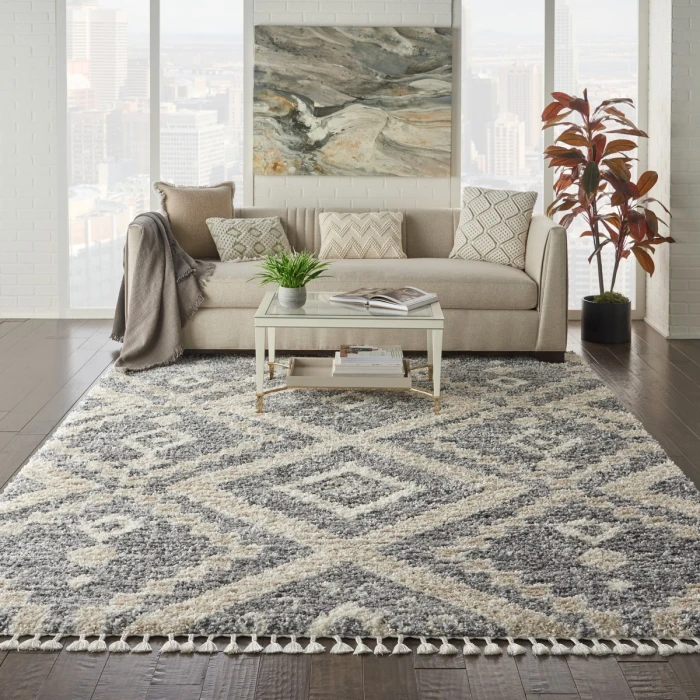 Nourison Oslo Shag Grey/Ivory OSL02 8 ft. X 11 ft. Rect. Rug
