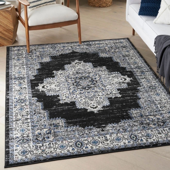 Nourison Passion Area Rug PSN03 Black Ivory 5'3" x 7'3"
