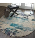 Nourison Celestial Round Area Rug CES02-Ivory/Teal Blue