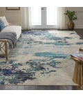 Nourison Celestial Area Rug CES02-Ivory/Teal Blue